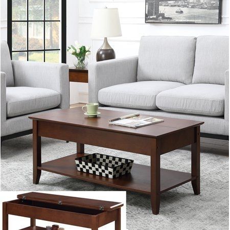 Convenience Concepts American Heritage Flip Top Coffee Table, Brown Inside Combs Cocktail Tables (View 25 of 40)