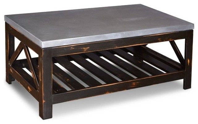 Distressed Solid Wood Coffee Table With Galvanized Top – Industrial In Weaver Dark Rectangle Cocktail Tables (View 13 of 40)
