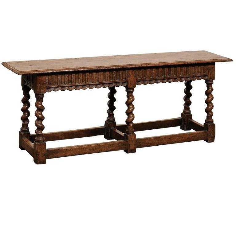 English Backless Carved Oak Bench With Barley Twist Legs, Circa 1920 Intended For Barley Twist Coffee Tables (View 31 of 40)