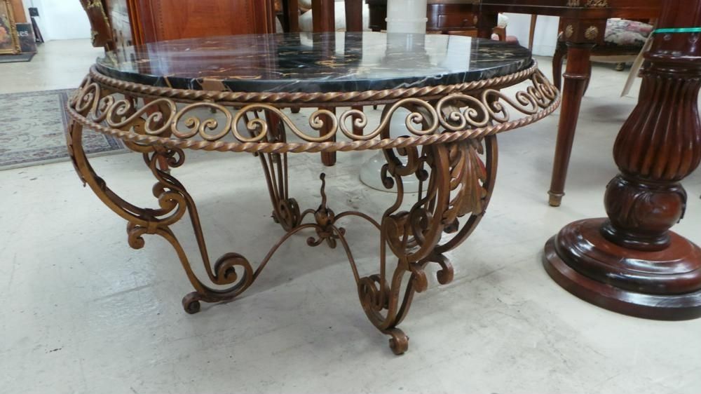 French Art Deco Portoro Marble Top Wrought Iron Coffee Table Pertaining To Antiqued Art Deco Coffee Tables (View 25 of 40)