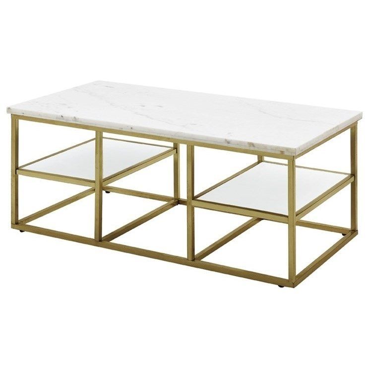 Home Accents White Marble Top Coffee Table With Brass Framedonny Inside Intertwine Triangle Marble Coffee Tables (View 16 of 40)