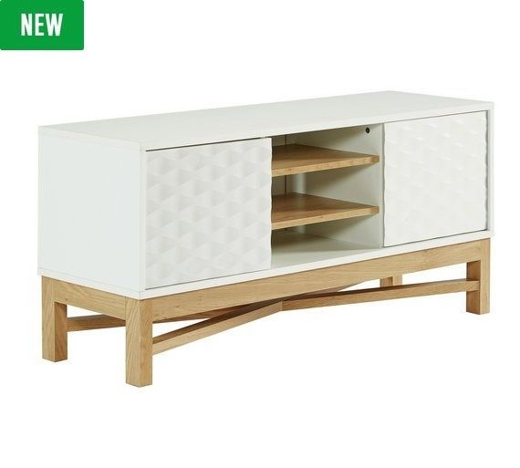 Hygena Zander Textured Tv Unit – White & Oak Effect | In Leicester Pertaining To Zander Cocktail Tables (View 38 of 40)