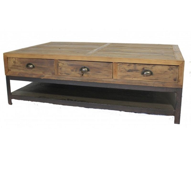 Industrial 6 Drawer Coffee Table | Farmhouse And Cottage Pertaining To Reclaimed Pine & Iron Coffee Tables (View 39 of 40)