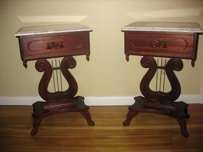 Marble Top Side Table Antique Antique Furniture Cherry Wood Harp Pertaining To Lyre Coffee Tables (View 6 of 40)