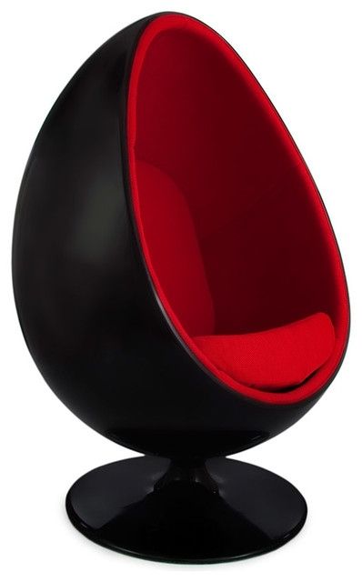 Mid Century Modern Egg Pod Chair Black Shell And Red Fabric – Living For Mid Century Modern Egg Tables (View 19 of 40)