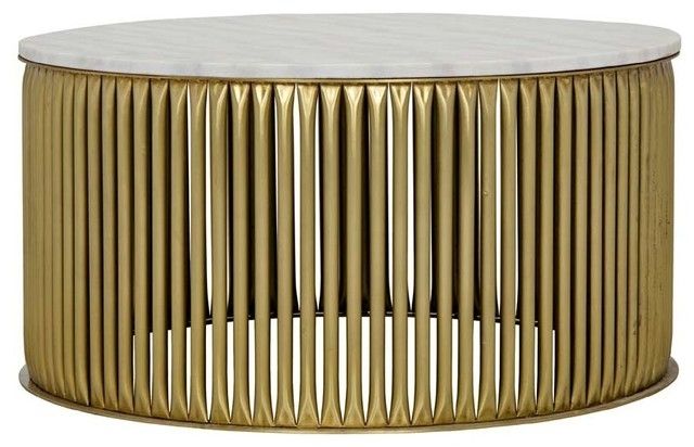 Noir Furniture, Lenox Coffee Table, Antique Brass, Metal And Stone For Combs Cocktail Tables (Photo 14 of 40)