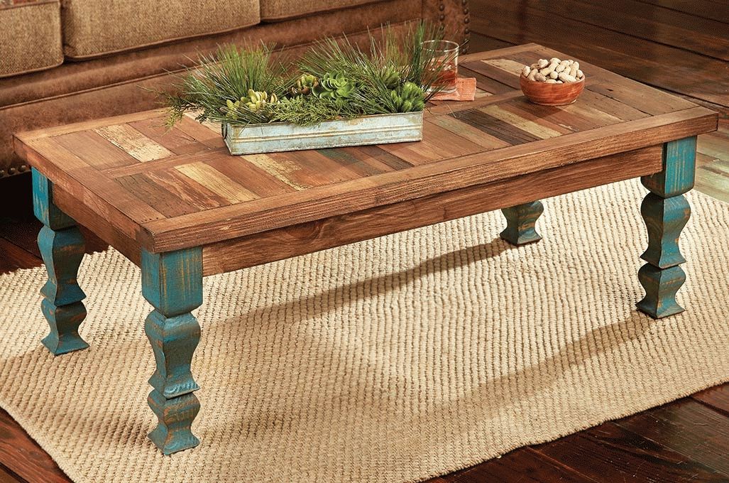 Old Wood Turquoise Coffee Table Pertaining To Vintage Wood Coffee Tables (View 3 of 40)