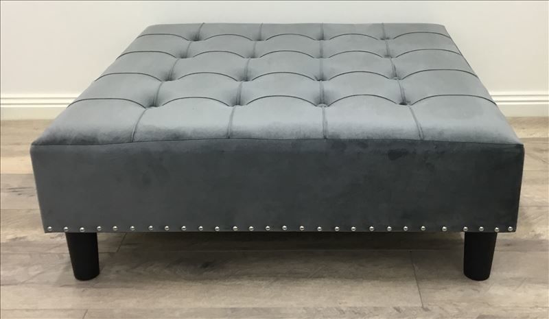 Oli Upholstered Square Coffee Table Ottoman With Studs – Grey Velvet Inside Elba Ottoman Coffee Tables (View 29 of 40)