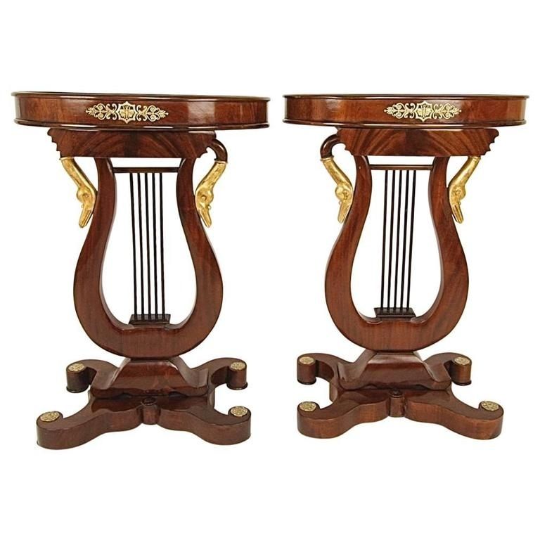 Oval French Mahogany Empire Style Side Table With Lyre Base And Dish With Lyre Coffee Tables (View 40 of 40)