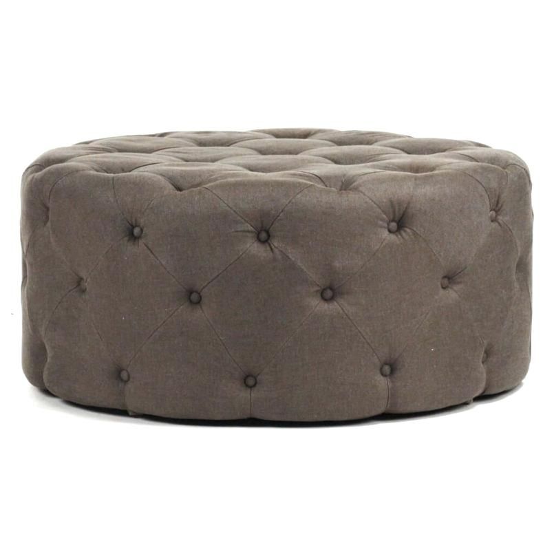 Oversized Round Ottoman Coffee Table Gorgeous Gray Button Tufted Throughout Round Button Tufted Coffee Tables (View 20 of 40)