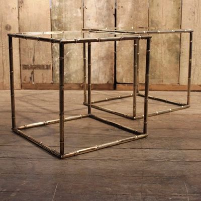 Pair Of 1950S Faux Bamboo Cube Brass Sofa Tables – Furniture Inside Brass Iron Cube Tables (View 22 of 40)