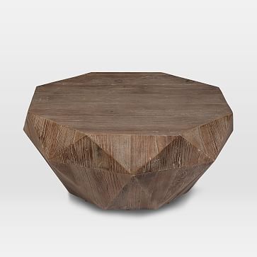 Reclaimed Wood Faceted Coffee Table, Weathered Brush Natural Oak In Mill Large Coffee Tables (View 36 of 40)