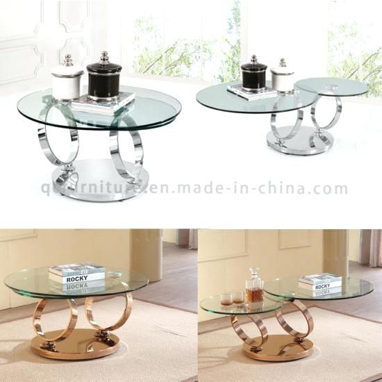 Rotating Glass Coffee Table Rose Golden Stainless Steel Frame Throughout Spin Rotating Coffee Tables (View 26 of 40)