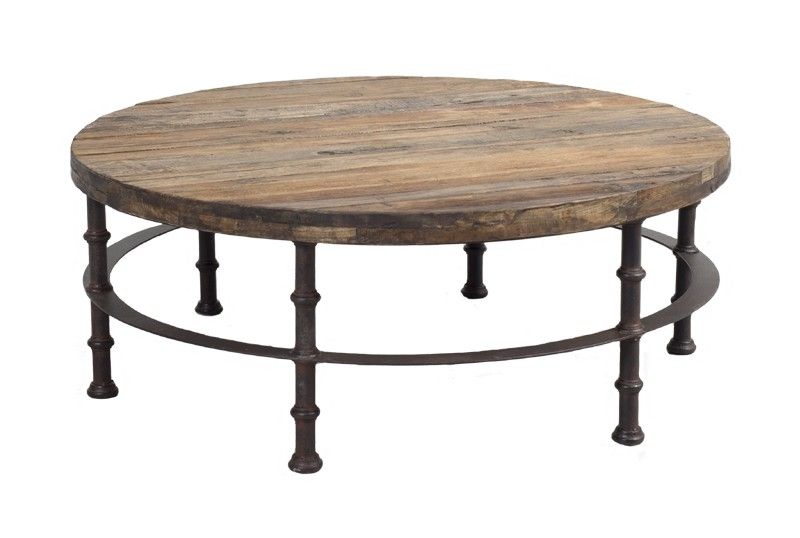 Round Coffee Table Made Of Reclaimed Elm Wood In Reclaimed Elm Iron Coffee Tables (View 1 of 40)