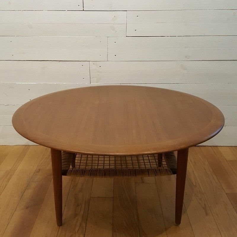 Round Teak Coffee Table With Braided Rattan, Johannes Andersen Inside Round Teak Coffee Tables (View 34 of 40)