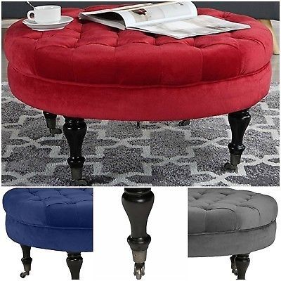 Round Tufted Button Coffee Table Casters Ottoman Wheels Velvet In Round Button Tufted Coffee Tables (View 39 of 40)