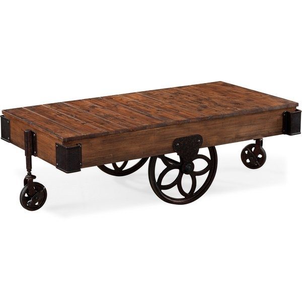 Shop Larkin Rustic Natural Pine Coffee Table With Industrial Casters Intended For Natural Pine Coffee Tables (View 7 of 40)