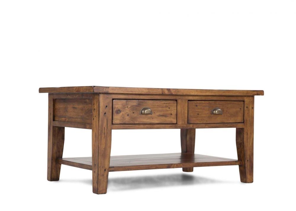 Two Drawer One Shelf Reclaimed Pine Coffee Table – Henley – Ez Inside Reclaimed Pine Coffee Tables (View 20 of 40)