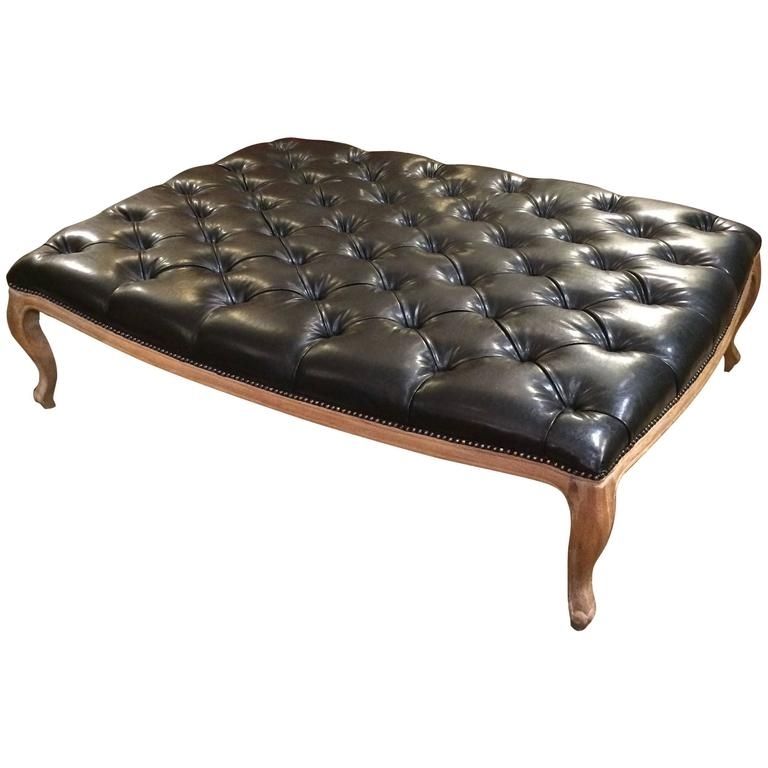 Very Large Button Tufted Black Faux Leather Ottoman Coffee Table For Pertaining To Button Tufted Coffee Tables (View 13 of 40)