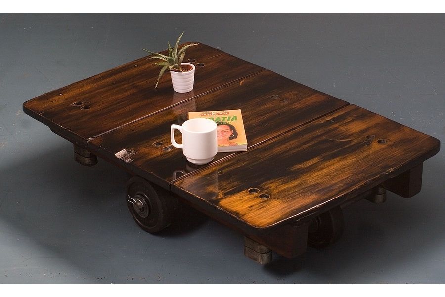 Vintage Industrial Mill Cart Trolley 1970S Coffee Table | Vinterior Regarding Mill Large Coffee Tables (View 27 of 40)