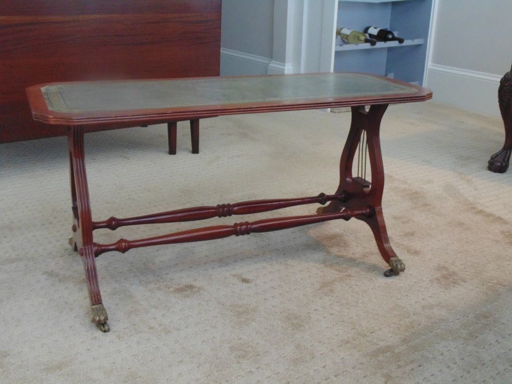 Vintage Mahogany Lyre Base Leather Top Coffee Table Ebay Within Lyre Coffee Tables (View 21 of 40)