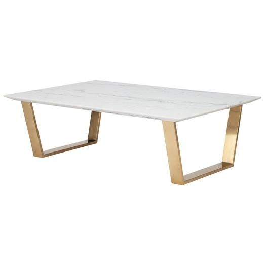 White Marble Rectangle Brass Base Coffee Table In Rectangular Coffee Tables With Brass Legs (View 3 of 40)