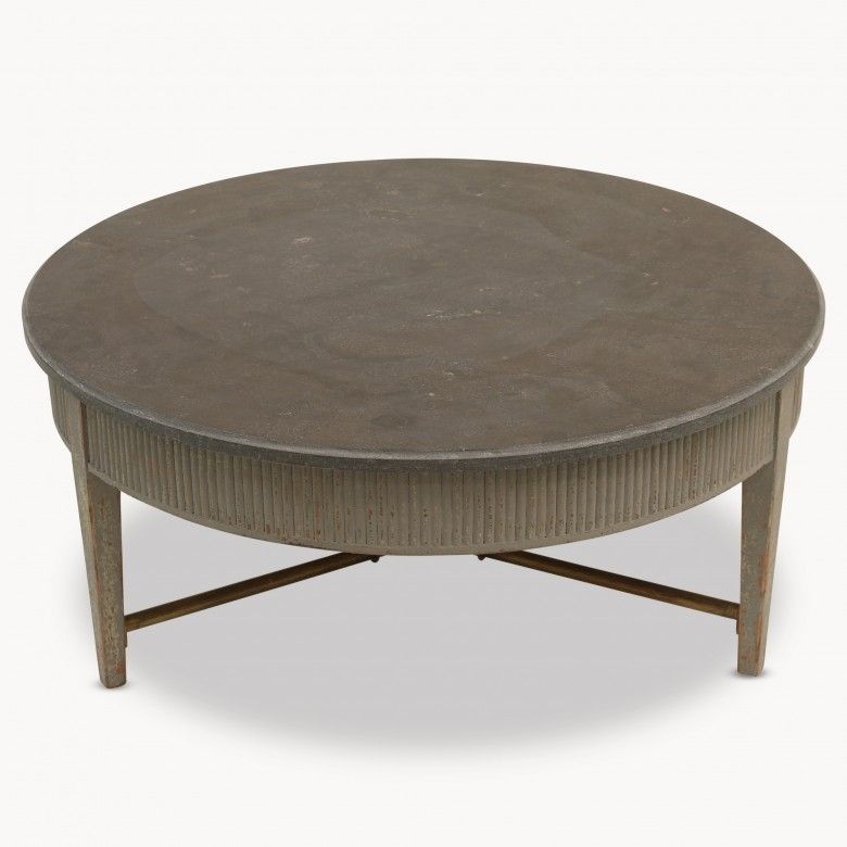Woodcroft Colonial Grey Round Stone Top Coffee Table | One World Pertaining To Stone Top Coffee Tables (View 21 of 40)