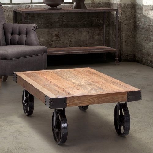 Zuo Modern Barbary Coast Cart Table – Distressed Natural – Coffee With Natural Wheel Coffee Tables (Photo 5 of 40)