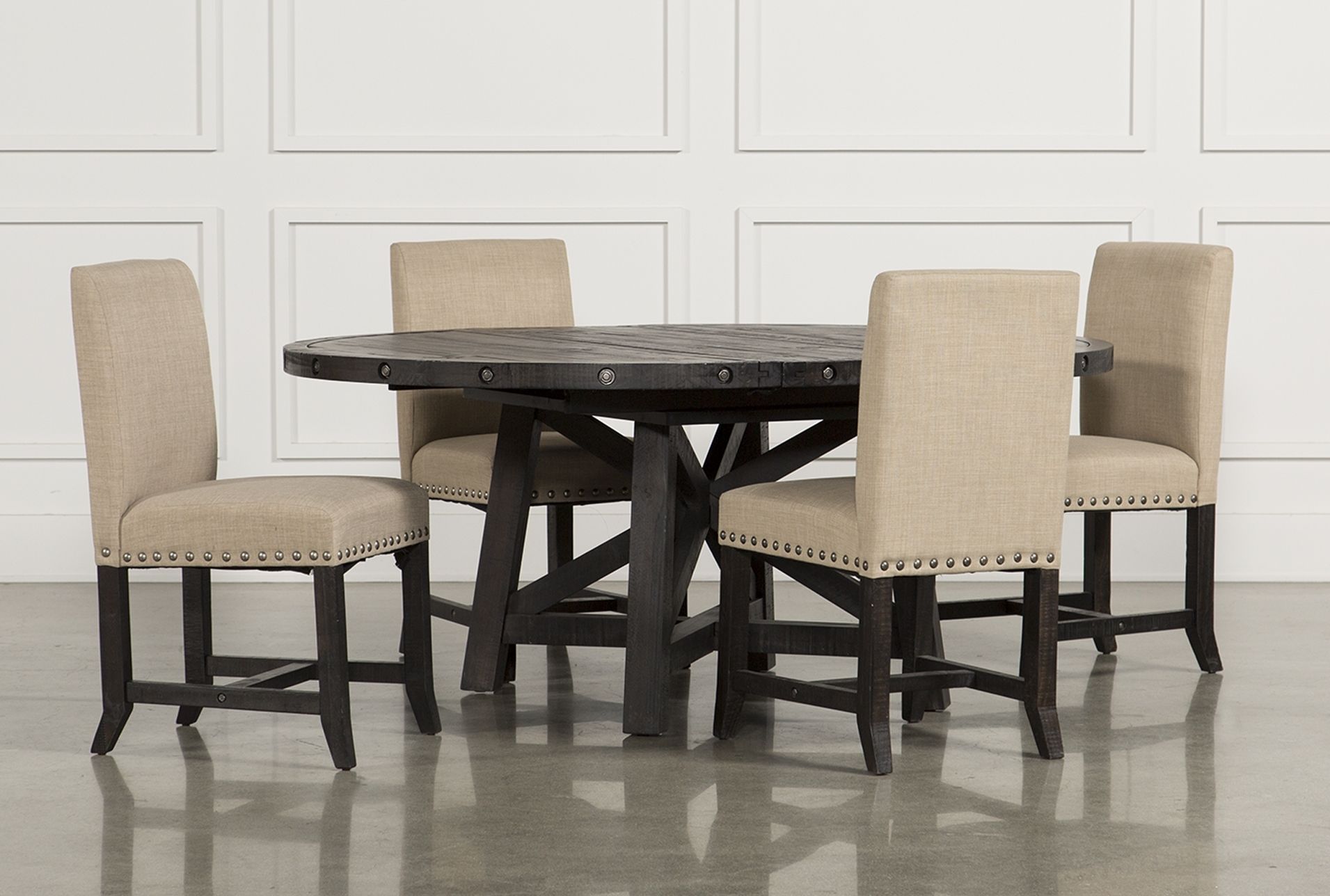 5. Jaxon 5 Piece Round Dining Set W Upholstered Chairs Qty 1 Has Inside Most Popular Jaxon 7 Piece Rectangle Dining Sets With Wood Chairs (Photo 12 of 20)