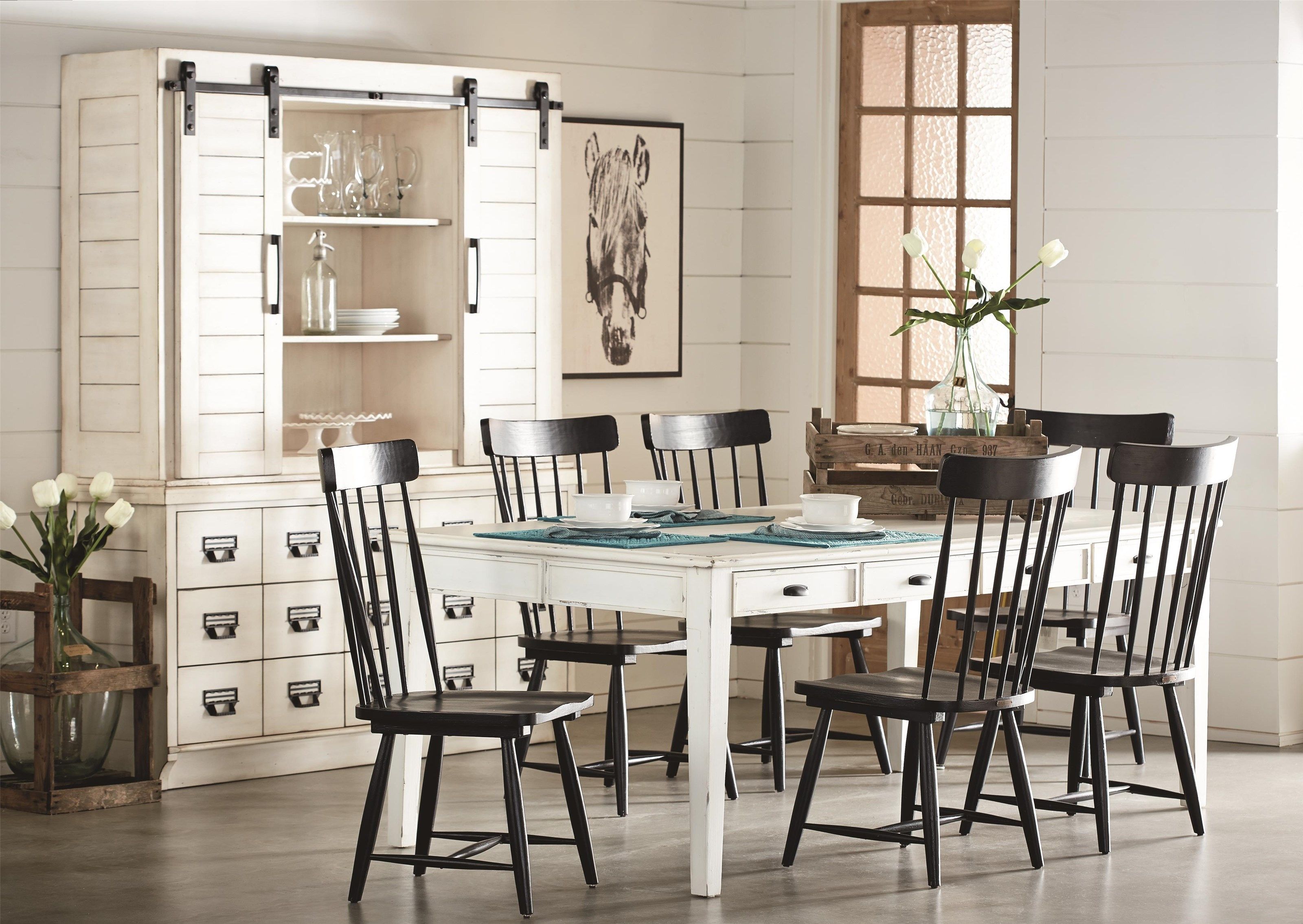 5 Pc Table And 4 Black Spindle Side Chairsmagnolia Home Pertaining To Most Recently Released Magnolia Home Taper Turned Jo&#039;s White Gathering Tables (View 15 of 20)