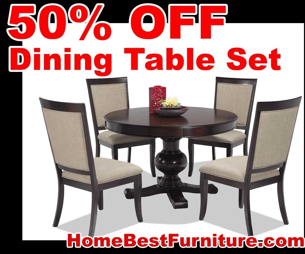 50 Percent Off Discount Gatsby Round 5 Piece Dining Set With Side Regarding Latest Caira Black 7 Piece Dining Sets With Upholstered Side Chairs (View 11 of 20)