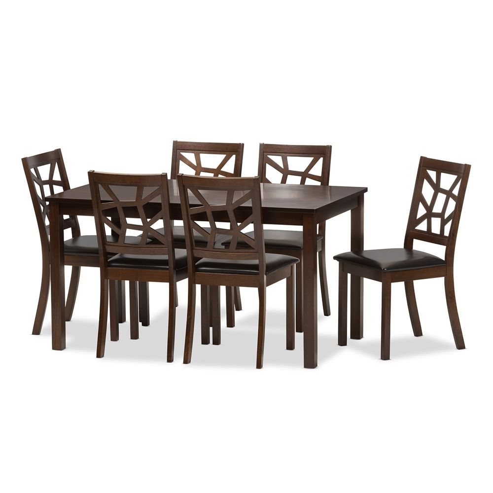 Baxton Studio Mozaika Wood And Leather Contemporary 7 Piece Dining For Most Recently Released Craftsman 7 Piece Rectangular Extension Dining Sets With Arm & Uph Side Chairs (View 9 of 20)