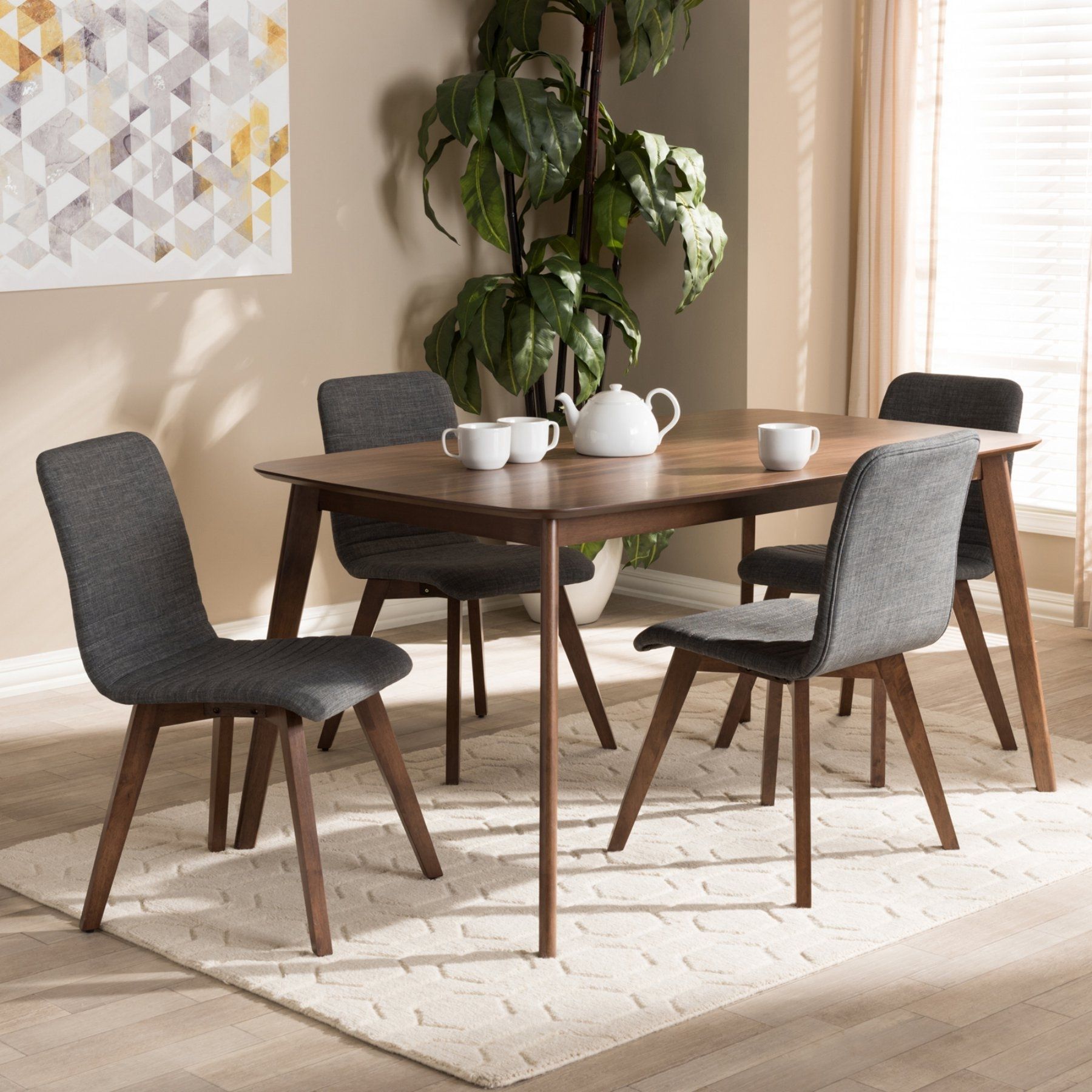 Baxton Studio Sugar Mid Century Modern Fabric Upholstered 5 Piece In Most Recently Released Craftsman 5 Piece Round Dining Sets With Uph Side Chairs (View 17 of 20)