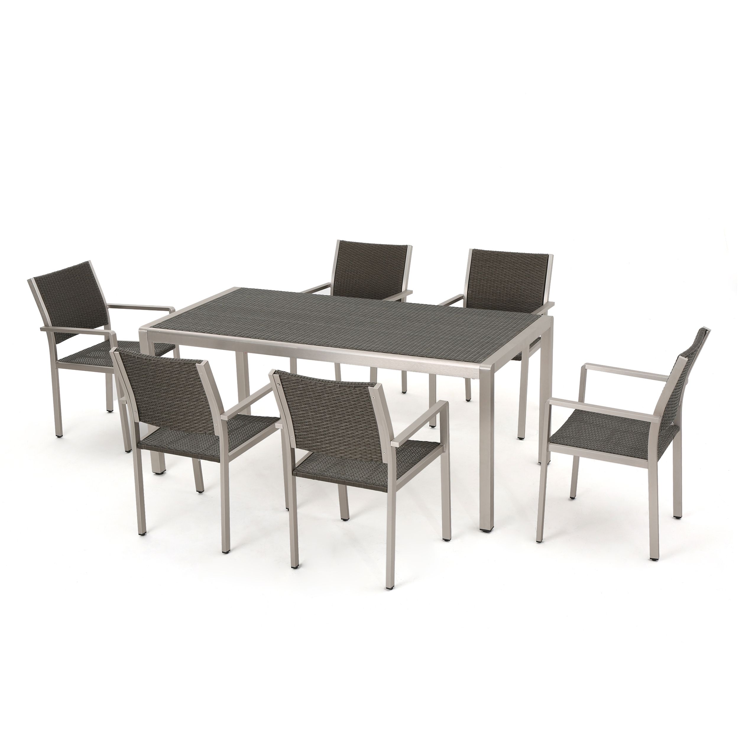 Coral Bay Outdoor 7 Piece Aluminum Dining Set With Wicker Top, Grey With Regard To Most Recently Released Cora 7 Piece Dining Sets (View 18 of 20)