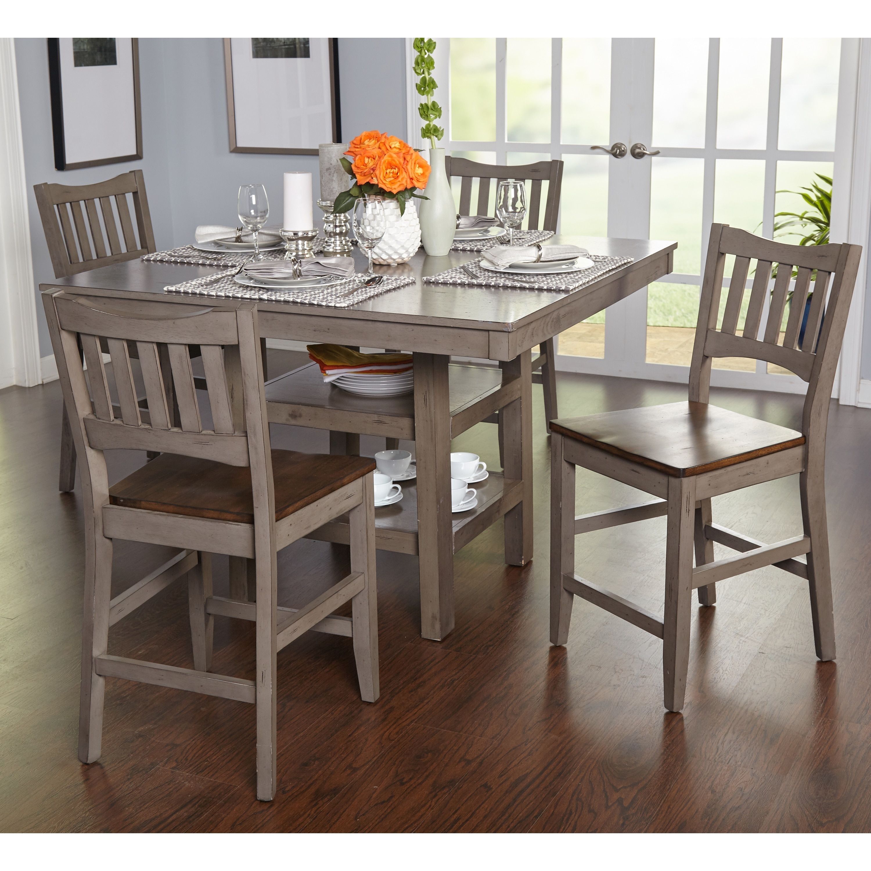 Embrace Transitional Style With This Handsome Simple Living Counter In Most Popular Candice Ii 5 Piece Round Dining Sets With Slat Back Side Chairs (View 16 of 20)