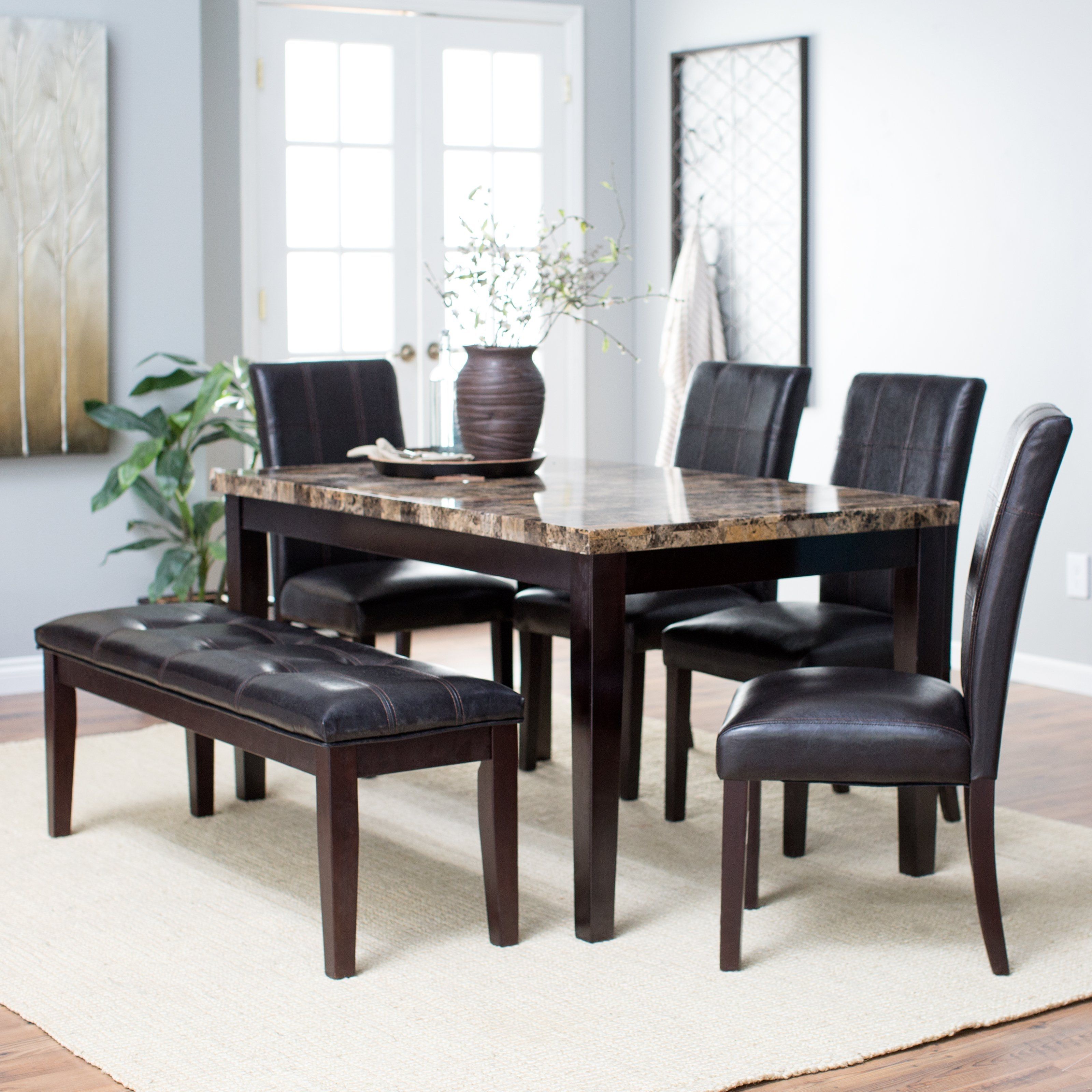 Finley Home Palazzo 6 Piece Dining Set With Bench | From Hayneedle Within Most Recent Palazzo 3 Piece Dining Table Sets (View 1 of 20)