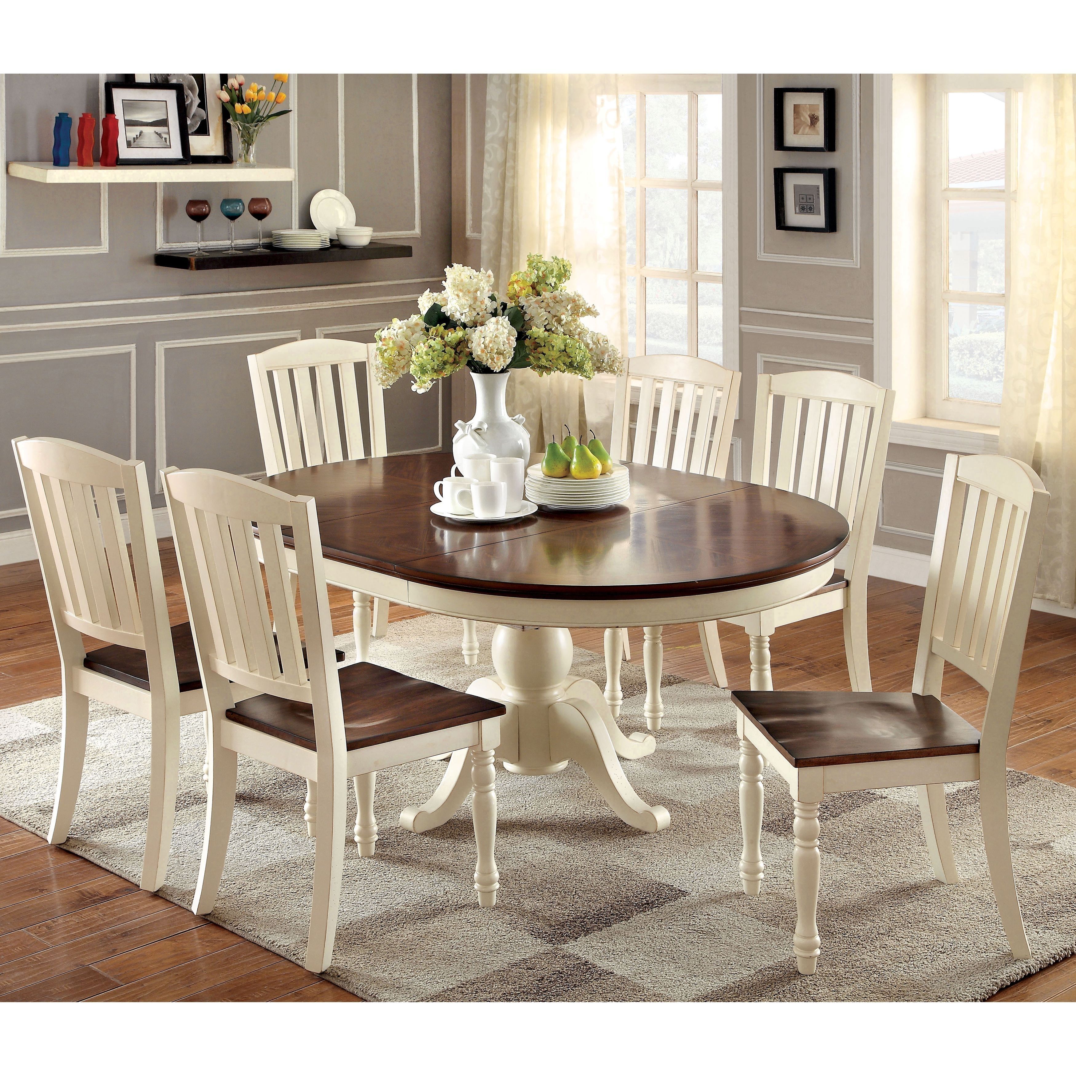 Furniture Of America Bethannie 7 Piece Cottage Style Oval Dining Set Regarding Most Popular Market 7 Piece Counter Sets (View 15 of 20)