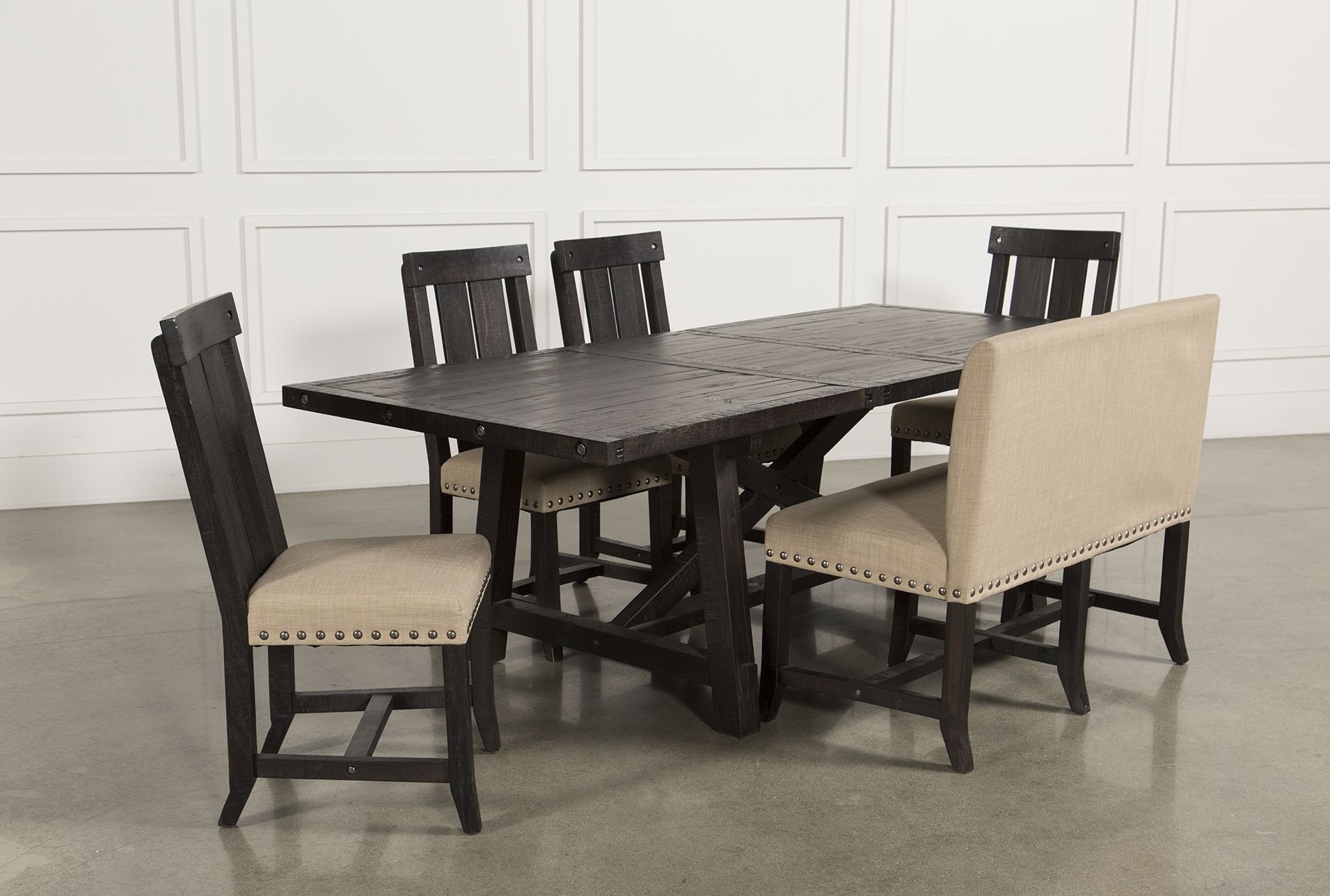 Jaxon 6 Piece Rectangle Dining Set W/bench & Wood Chairs | Products For Most Recently Released Jaxon 5 Piece Extension Counter Sets With Fabric Stools (Photo 10 of 20)