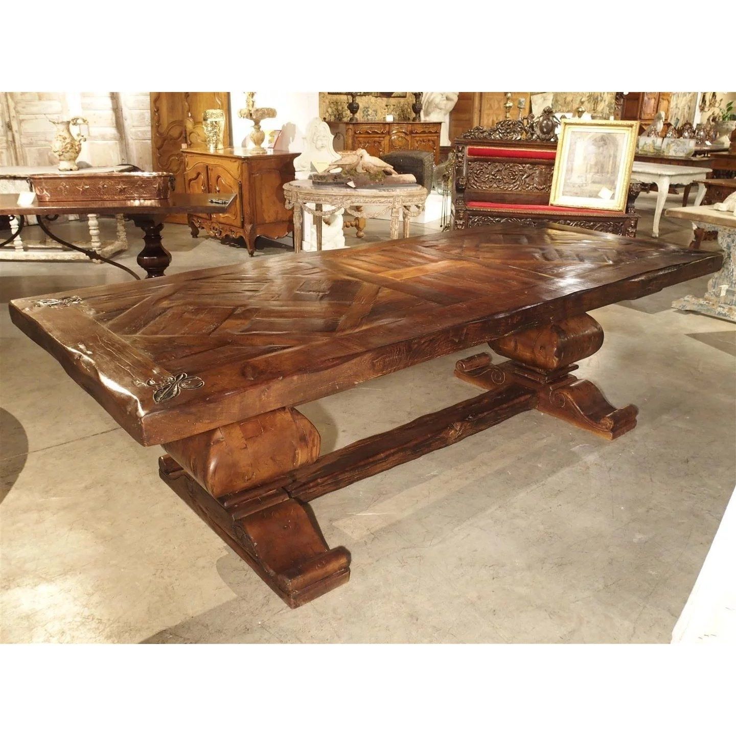 Large French Oak Dining Table With Parquet Top And Fleur De Lys : Le Within Best And Newest Parquet 6 Piece Dining Sets (View 19 of 20)