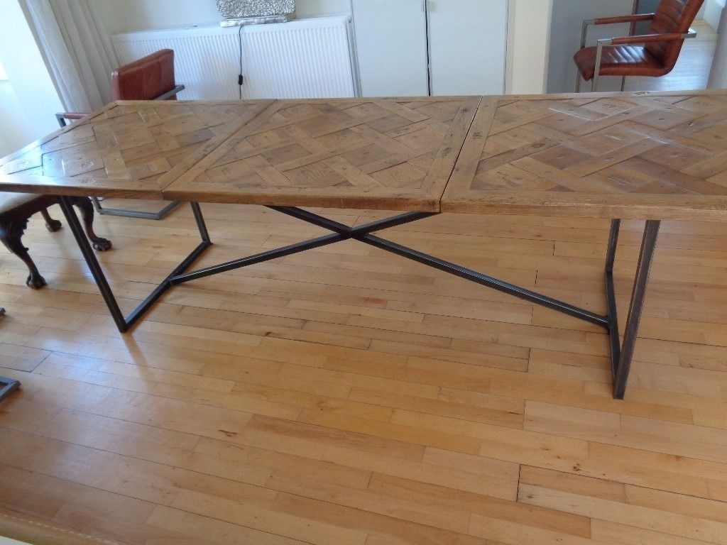 Large Industrial Reclaimed Parquet Top Dining Table Ex Barker With Regard To Most Current Parquet Dining Tables (View 1 of 20)