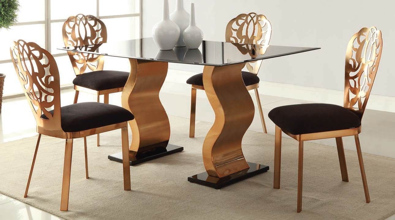 Misu Rose Gold Plated Dining Tableacme Furniture | Metallic In Newest Candice Ii 5 Piece Round Dining Sets With Slat Back Side Chairs (View 10 of 20)
