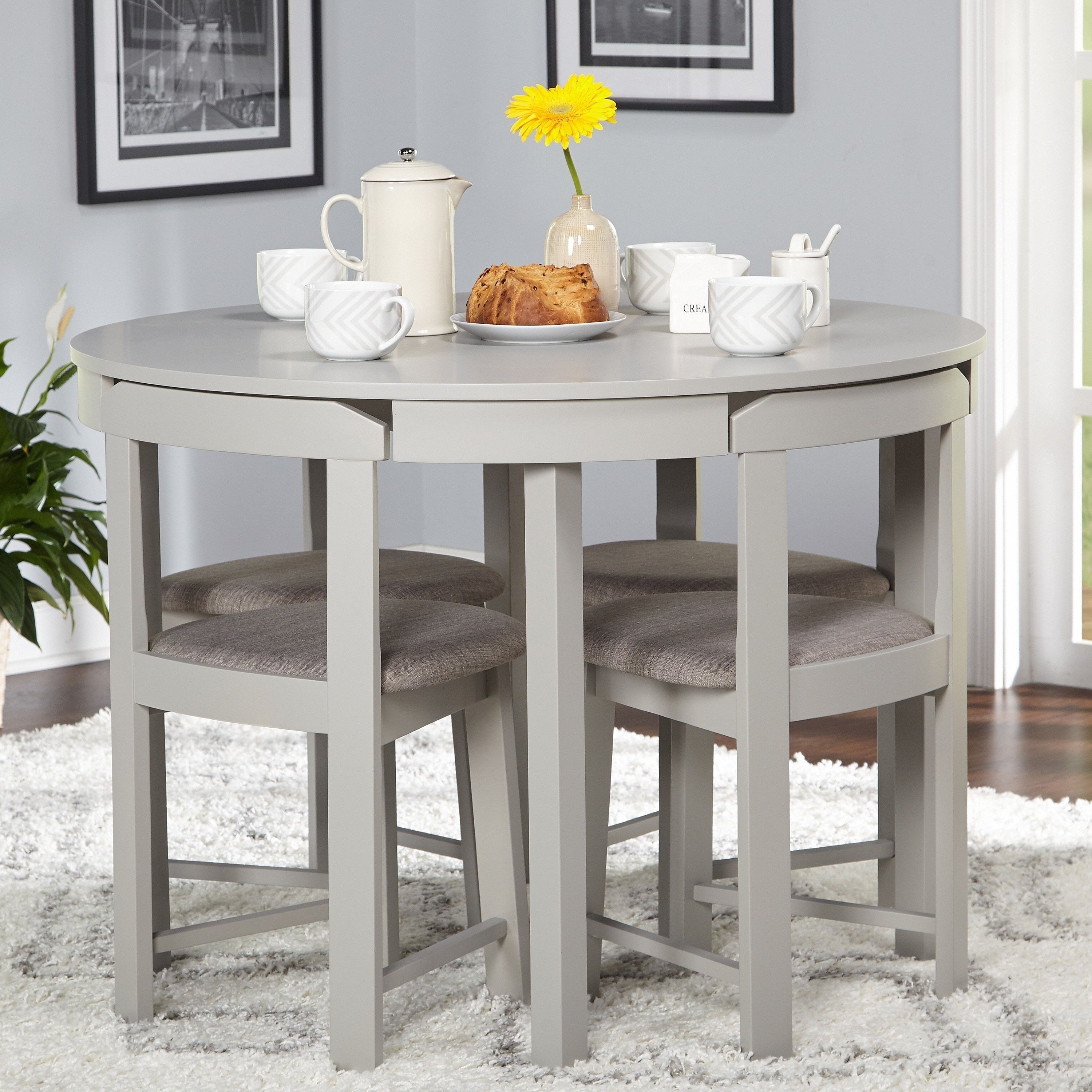 Perfect For Smaller Spaces The 5 Piece Tobey Compact Dining Set Intended For Most Current Lassen 5 Piece Round Dining Sets (View 3 of 20)