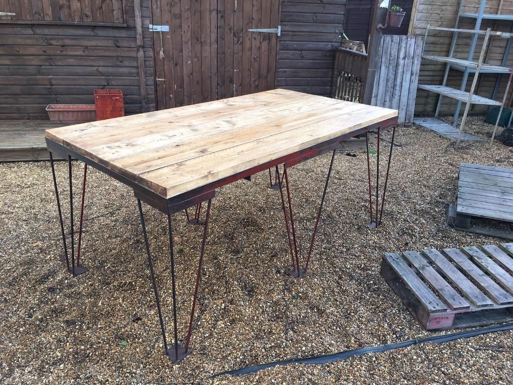 Rustic Unique Industrial Large Dining Table Vintage Hairpin Legs Intended For Current Washed Old Oak &amp; Waxed Black Legs Bar Tables (View 14 of 20)