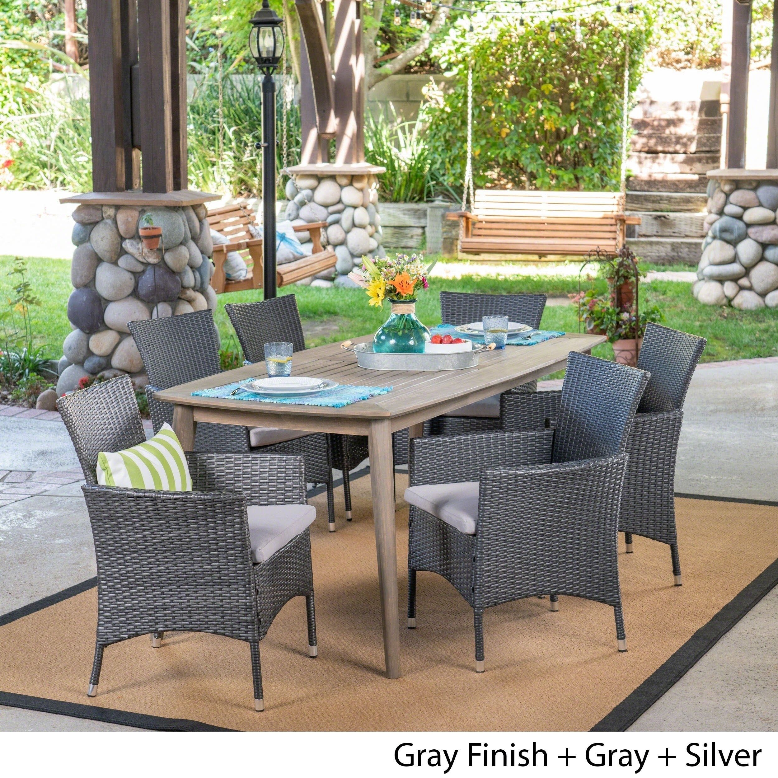 Shop Jaxon Outdoor 7 Piece Multibrown Pe Wicker Dining Set With Regarding Recent Jaxon 7 Piece Rectangle Dining Sets With Wood Chairs (View 10 of 20)