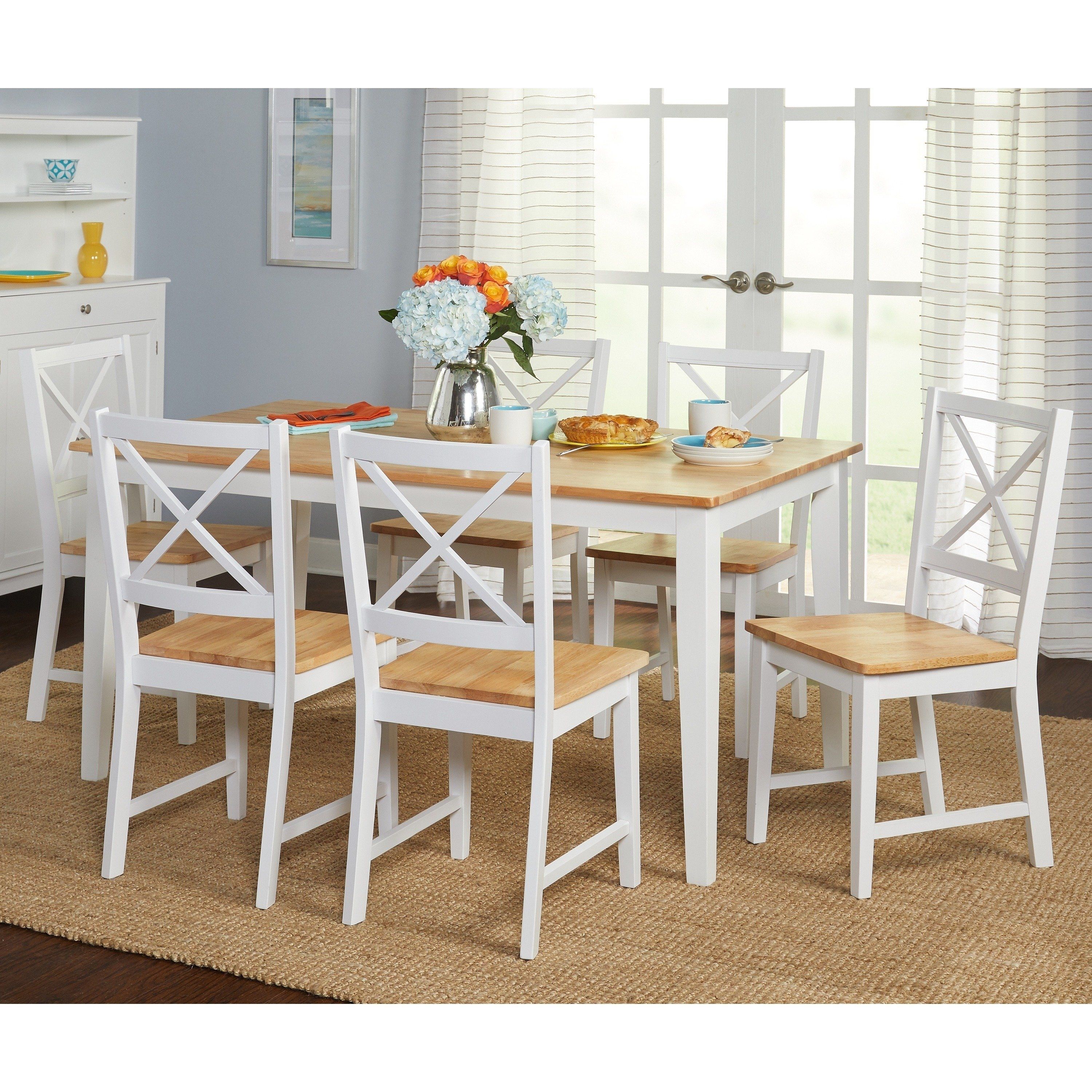 Shop Simple Living Crossback White/ Natural 7 Piece Dining Set Pertaining To Newest Cora 7 Piece Dining Sets (View 1 of 20)