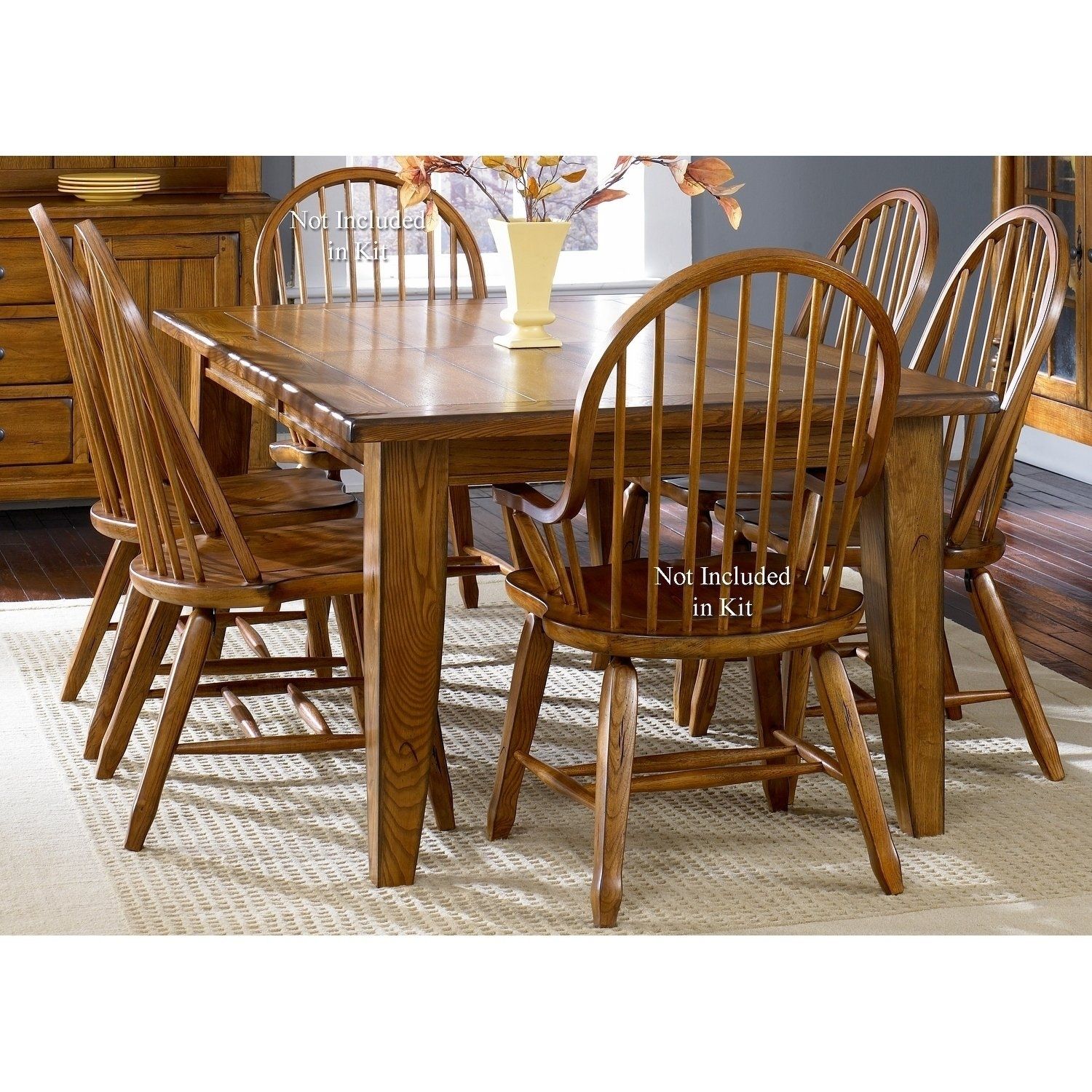 Shop Treasures Rustic Oak 5 Piece Bow Back 44X108 Rectangular With Regard To Latest Craftsman 7 Piece Rectangular Extension Dining Sets With Arm &amp; Uph Side Chairs (View 12 of 20)