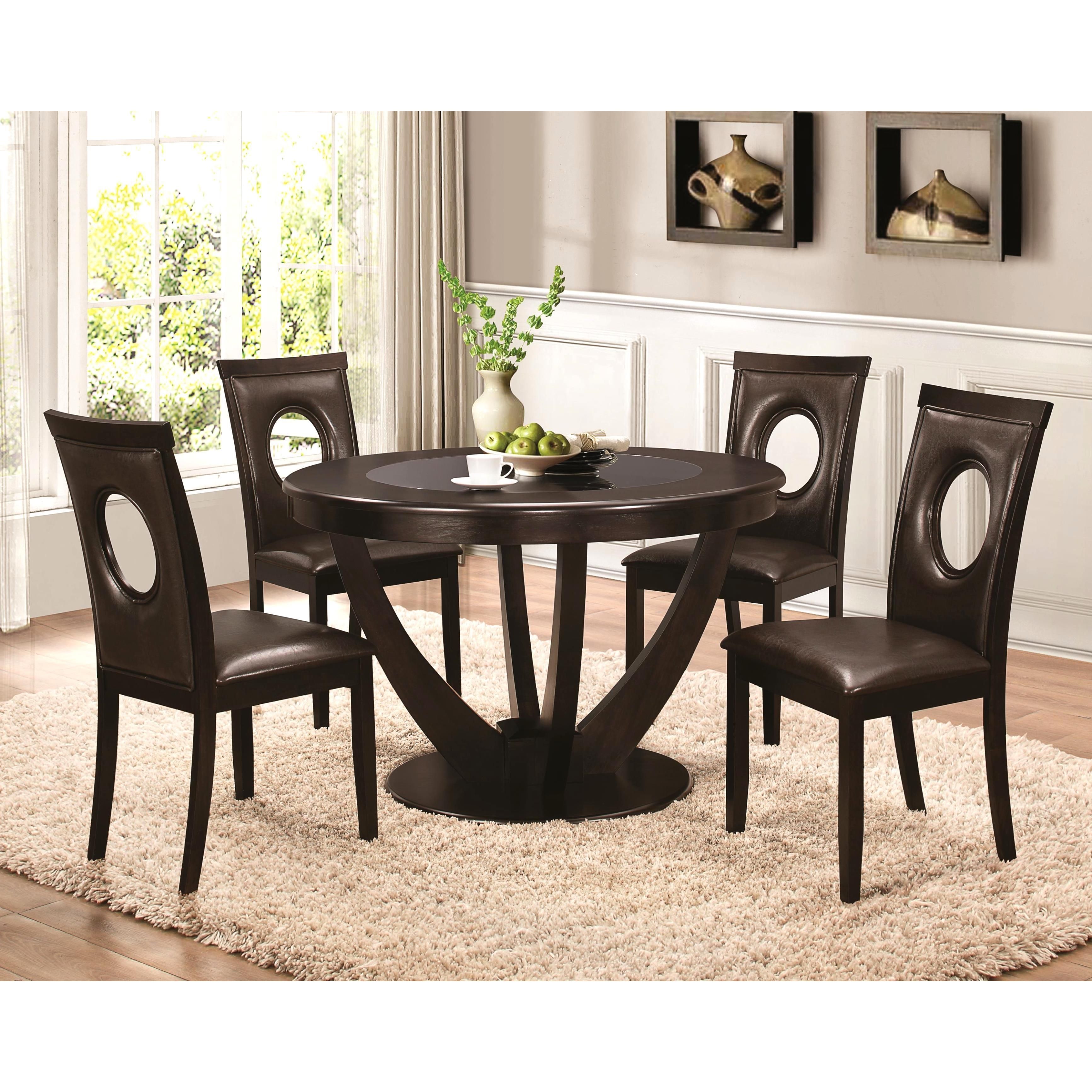 Shop Valencia Casual 5 Piece Round Dininig Set With Black Tempered Within 2017 Valencia 72 Inch 6 Piece Dining Sets (View 9 of 20)