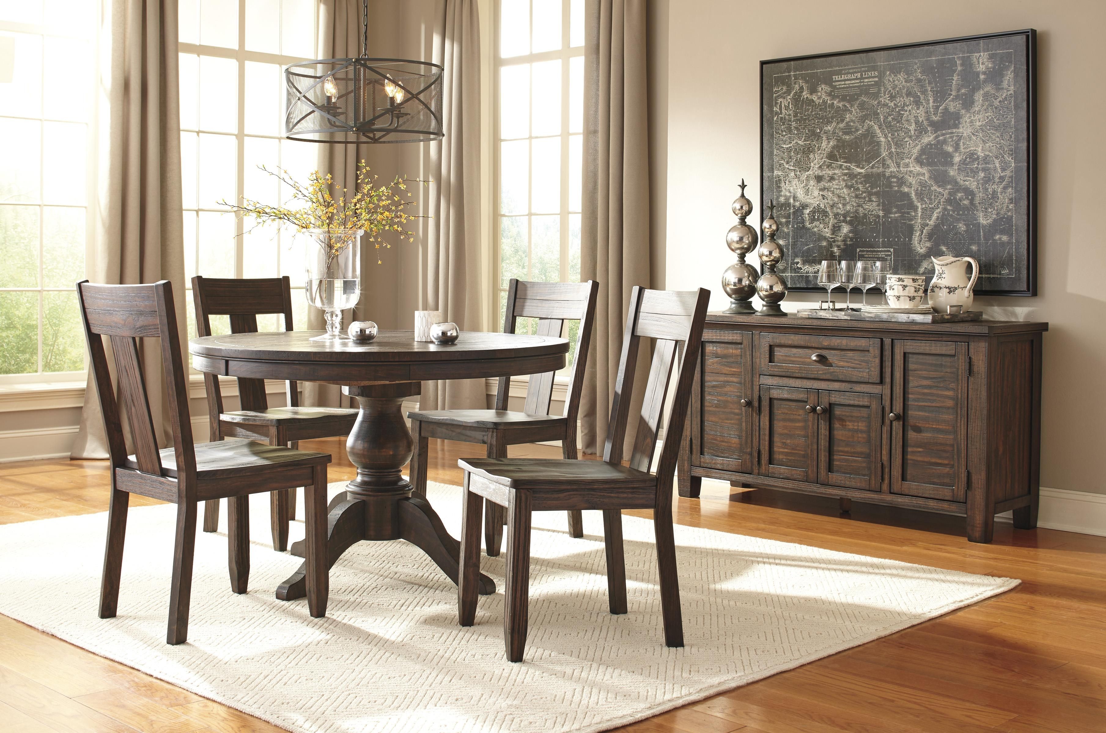Signature Designashley Trudell Round Dining Room Pedestal With Regard To Most Up To Date Jaxon 5 Piece Extension Round Dining Sets With Wood Chairs (View 7 of 20)