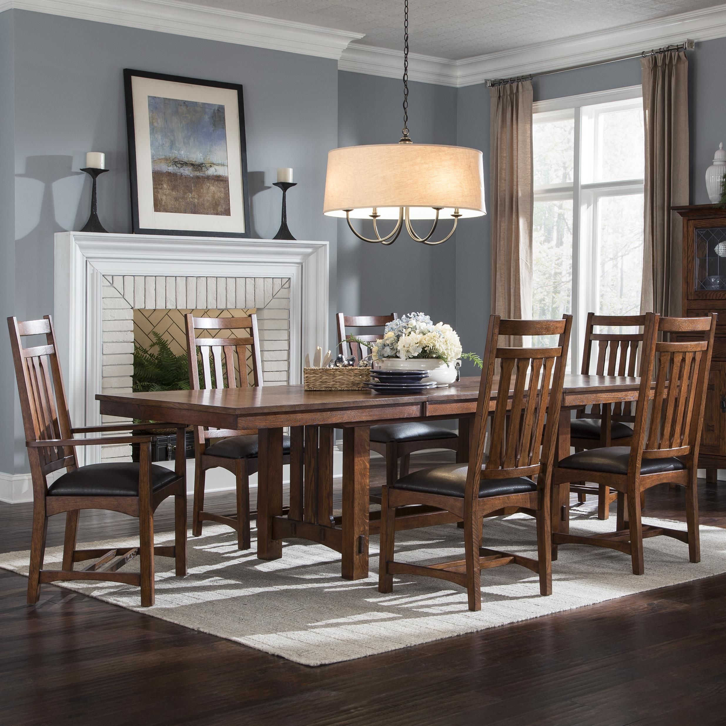 Vfm Signature Oak Park 7 Piece Dining Set With Slat Back Chairs Regarding Most Recent Craftsman 7 Piece Rectangular Extension Dining Sets With Arm & Uph Side Chairs (View 13 of 20)
