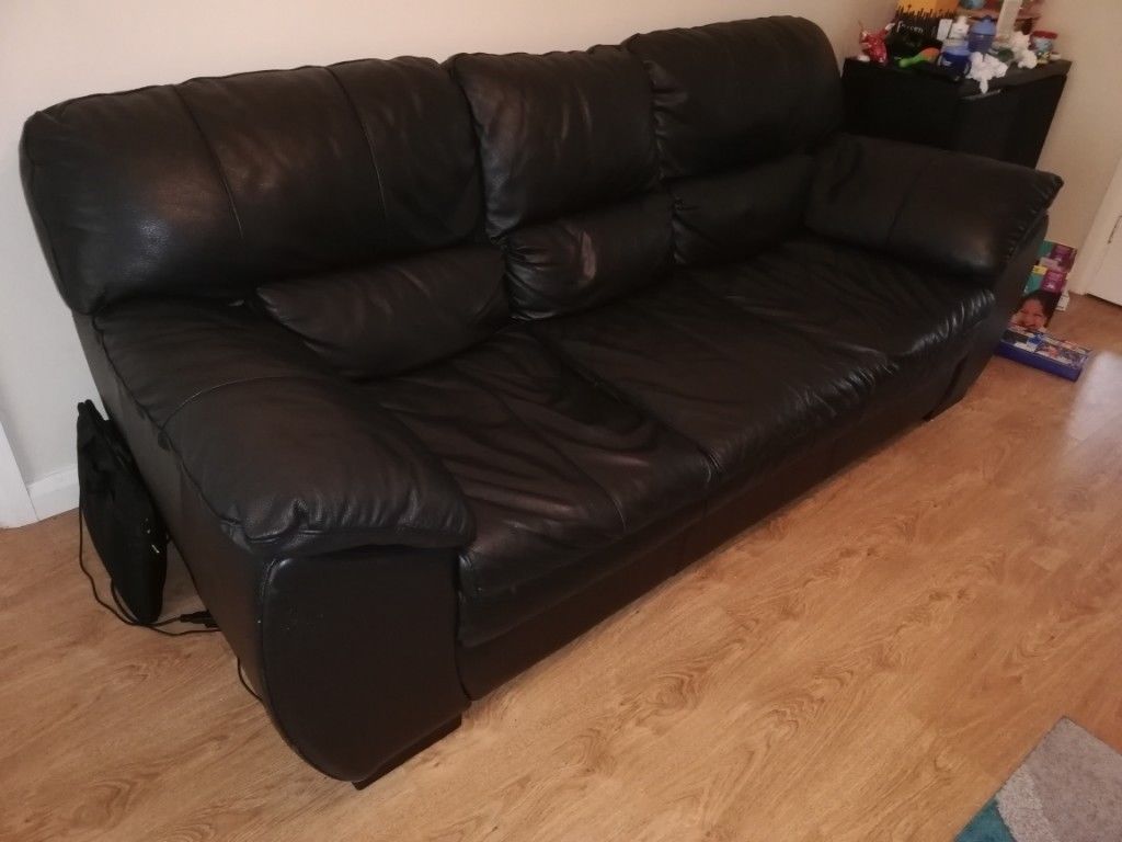 5 Year Old – Black Leather Sofa + Chair | In Newtownabbey, County Inside Andrew Leather Sofa Chairs (View 14 of 20)